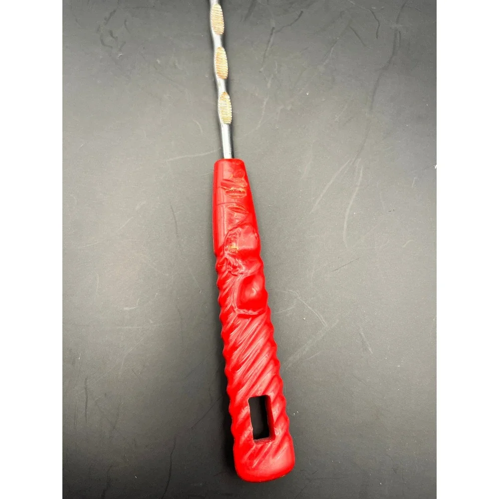 Vtg Kitchen Offset Slotted Spatula Red Handle Stainless Steel Utensil 12